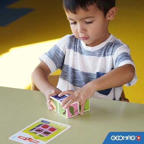 Image of GEOMAG MagiCube Fruit 4-Piece Magnetic Cubes Building Set, Toddlers & Kids Ages 1.5+, STEM-Endorsed Educational Toy, Swiss-Made, Creativity & Early Learning Fun, 6 Adorable Building Ideas