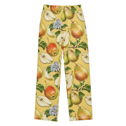 ZZXXB Pear and Flowers Boys Long Pants Soft Trousers Elastic Waist Kids Lounge Bottoms with Pockets S-XL