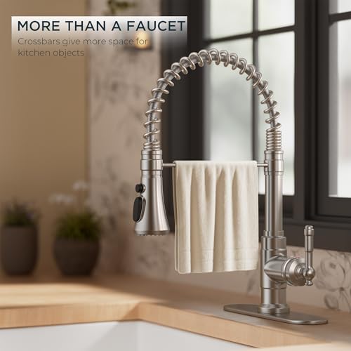 Image of FORIOUS Vintage Kitchen Faucet Pull Down Sprayer Brushed Nickel Stainless Steel, High Arc Single Handle Antique Sink Faucet 1 or 3 Holes for Pot Filler, Farmhouse Camper RV Wet Bar