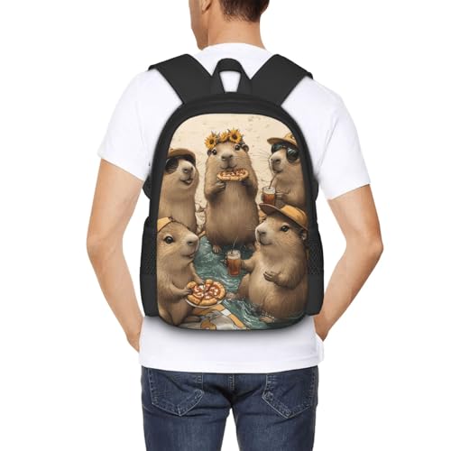 Image of Cute Capybara Print Backpack For Men Women Lightweight Daypack For Daily Commutes Business Travel Hiking