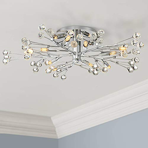 Modern Ceiling Light Semi Flush Mount Fixture LED Chrome 27 1/2" Wide 10-Light