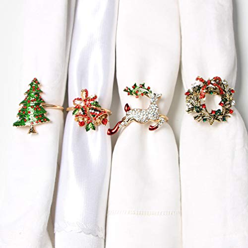 Amosfun 8 Pcs Anéis de Guardanapo de Natal Strass Rena Guirlanda Sino Ãrvore de Natal Anéis de Guard