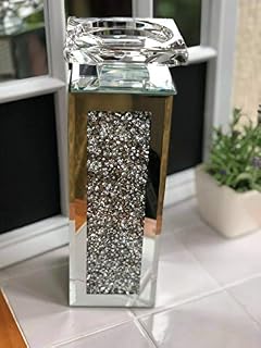 Crushed Diamond Crystal candle holder Tealight holder Clear Silver Mirror Glass Tall Pillar Taper Candle Holder Home Decor Wedding 25cm