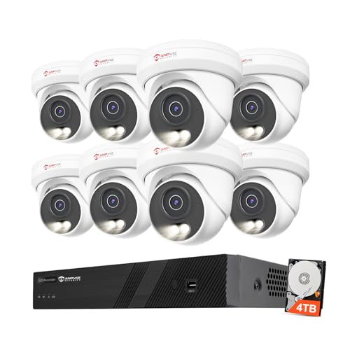 Anpviz 16CH PoE Security Camera System,8PCS 5MP Wired IP TurretCameras Outdoor, Color Night Vision, Built in Mic, 12MP PoE NVR with 4TB HDD for 24/7 Recording, CCTV for Businesses Home 16CH 