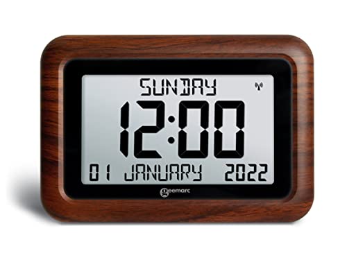 Geemarc Dementia Clock - The Easy-to-read & Self-setting Viso 10 - Ideal for Seniors and People Living with Alzheimer's - Battery Operated - No Backlight - Wood