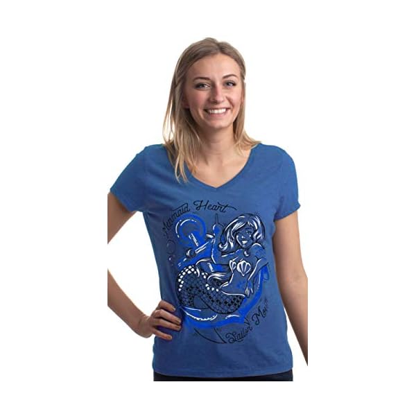 Mermaid-Heart-Sailor-Mouth-Cute-Funny-Sassy-Sarcastic-V-Neck-T-Shirt-for-Women Mermaid Heart, Sailor Mouth | Cute Funny Sassy Sarcastic V-Neck T-Shirt for Women-(Vneck,XL) Vintage Blue