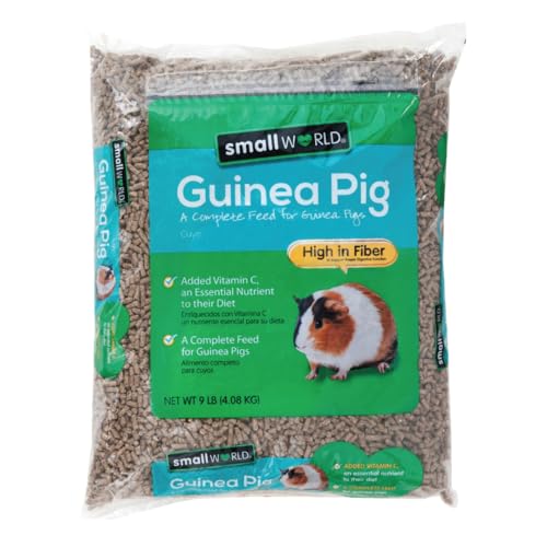Small World Guinea Pig Feed, High Fiber Food for Guinea Pigs, Complete Nutrition, Vitamin C for Essential Nutrition, 9 lbs