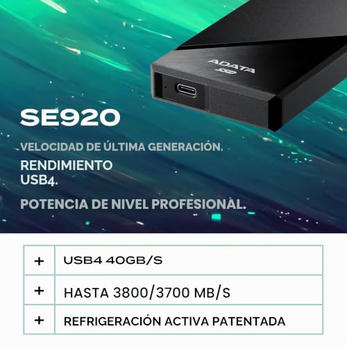 Disco Duro Externo Adata SE920 1 TB SSD Portátil Tipo C USB4 3