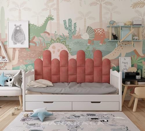 (4 Pack) — Upholstered Soft Veloured Decorative Wall Art Acoustic Headboard Panels for Children's Room | Padded Boards | Causy Room, Railings, Playroom | (Rose, 4X Square (25x25cm))