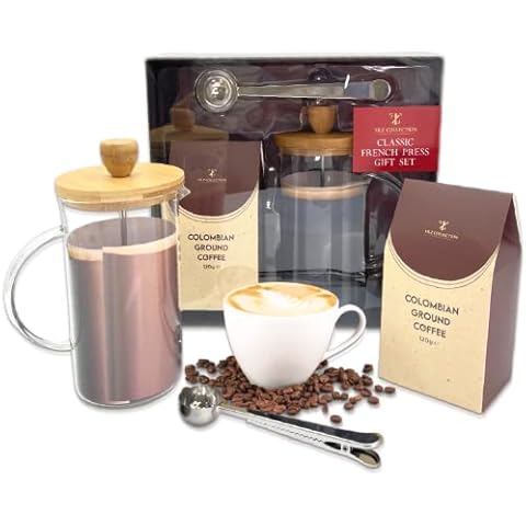 Coffee Gift Set - French Press Coffee Maker with Colombian Coffee Ground, 120g - Gift for Coffee Lover - Valentines Gifts for Him and Her (Colombian Ground Coffee Set) Cover