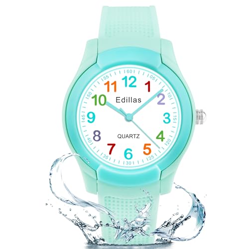 Edillas Kinderuhr Analog für Jungen Mädchen,wasserdichte Armbanduhr Jungen Mädchen Kinder Kleinkind zum Leicht zu lesen Lernen Zeitschule mit Weichem Riemen Lernen Uhren