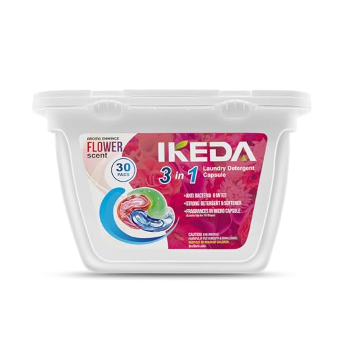 Ikeda Laundry Detergent Pods | 3 in 1 Aroma Enhance Forest Scent | Fragrance In Micro Capsule | 30Counts 10g Each Pod | 10.5 oz 1 PACK (Flower)