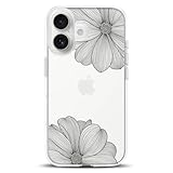 KEXAAR Compatible with iPhone 16 Case Floral Clear Case for Girls Woman Shockproof Cute Black Lace Flower Design, Anti-Yellowing Hard Back Bumper Protective Phone Cover 6.1inch2024 (FineBloom16)