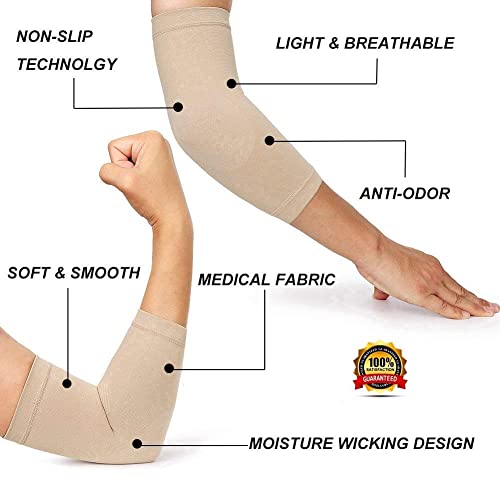 Tofly® Elbow Compression Sleeves For Unisex, 20-30 Mmhg Tennis Elbow Brace Support - Tendonitis And Tennis Arm Sleeves For Pain Relief & Arthritis, Elbow Protector Support Wrap For Recovery, Beige S #TOP1