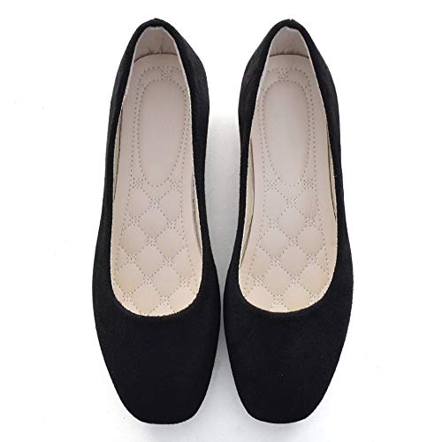 VFDB Women Comfort Square Toe Ballets Flats, Slip On Classical Walking Shoes for Wedding/Driving/Dating Black US 9.5 - Image 4