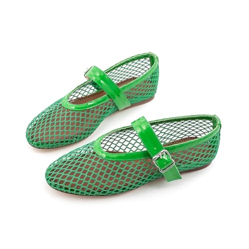 Fandimeier Mesh Ballet Flats for Women Fishnet Comfy Buckle Strap Ballerina Dressy Daily Flat Shoes4