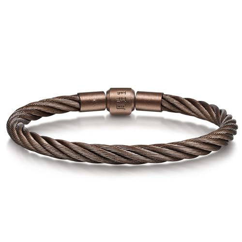 CHOW SANG SANG Bold Twisted Stainless Steel Chestnut Brown Bracelet for Women & Men 19cm
