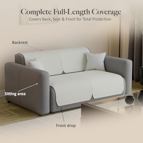 Image of Kuber Industries 2 Seater Sofa Cover | Slipcover for Living Room | Thick & Cozy | Non-Slip Comfort Sofa Cover Set Set | Columbia 258003 - Cream