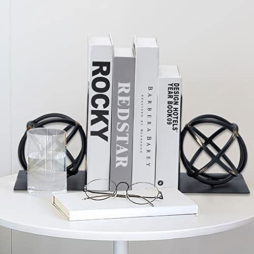 Hlqmfht 5.12" L X 7.09" H Large Modern Bookends,Geometric Sphere Heavy Duty Metal Bookends, Book Supports, Book Holders For Shelves, Desktop, Modern Home Office Decorations (Black) #TOP3