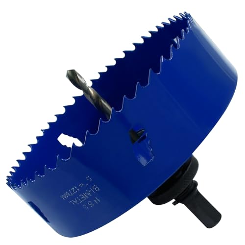 Image of Luomorgo 127mm /5 inch Hole Saw with Arbor | 1 1 /4 inch Cutting Depth, HSS Bi-Metal, For Wood Cornhole Boards Plastic Drywall & Metal Sheet
