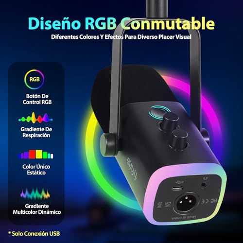 Miniatura 6 de Fifine Xlr Streaming Micrófono Dinámico De Podcast, Rgb Gaming Micrófono Usb Con Soporte Microfono Per Ordenador Ps4 Ps5, Para Podcast Estudio Podcasting Grabación