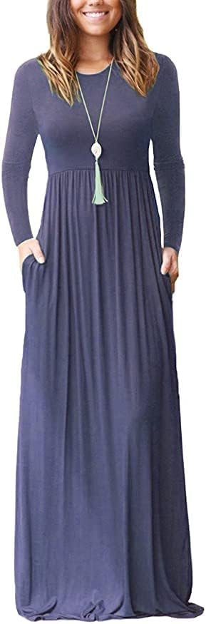 AUSELILY Women's Long Sleeve Dress Loose Plain Long Casual Maxi Dresses with Pockets 2025 New