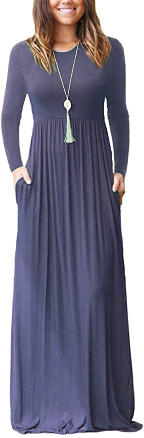 Image of AUSELILY Women's Classic Long Sleeve Dress Loose Plain Long Casual Maxi Dresses with Pockets 2026