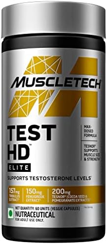 MuscleTech Test HD Elite, Tribulus Terrestris for Men, Max-Strength ATP & Test Booster for Men, Boost Free Testosterone Levels, 60 Veggie Capsules, 1
