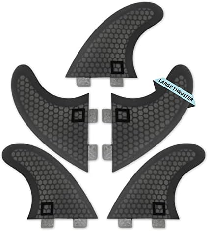 Surf Squared Large Fins Set (5 Fins) - Honeycomb Fiberglass - Ride as Twin, Thruster or Quad - Performance Surfboard Fins Compatible with FCS1 Twin Tab Surfboards