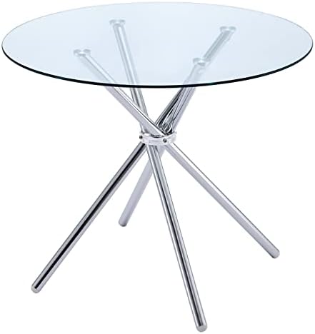 Hallowood Furniture Cullompton Small Round Glass Kitchen Dining Table - 90cm top with Chrome Metal Legs - Compact Space Saving 2-4 Seater Kitchen Table Ideal for Home, Restaurants, Pub, Office & Café