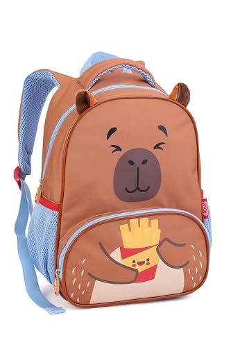 Zoop Mochila Infantil 13 Polegadas Capivara, Azul, 33cm x 24cm x 11cm, com Bolsos Laterais e Alças Anatômicas