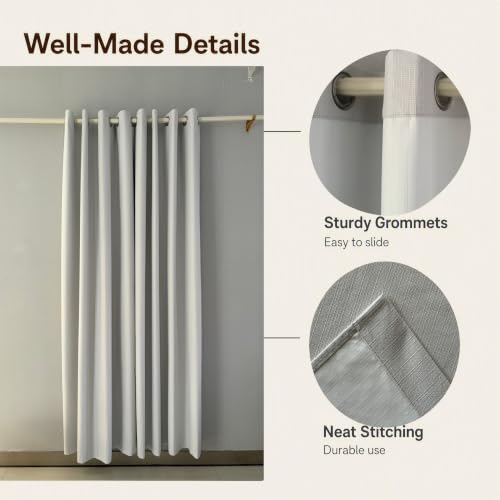 RNDRSSE Full Blackout 84 Inch Long Grommet Curtains 2 Panel Set - Linen Look Thermal Insulated Modern Window Drapes, Noise Reducing Privacy Panels for Bedroom and Living Room (Cream White) - image 6
