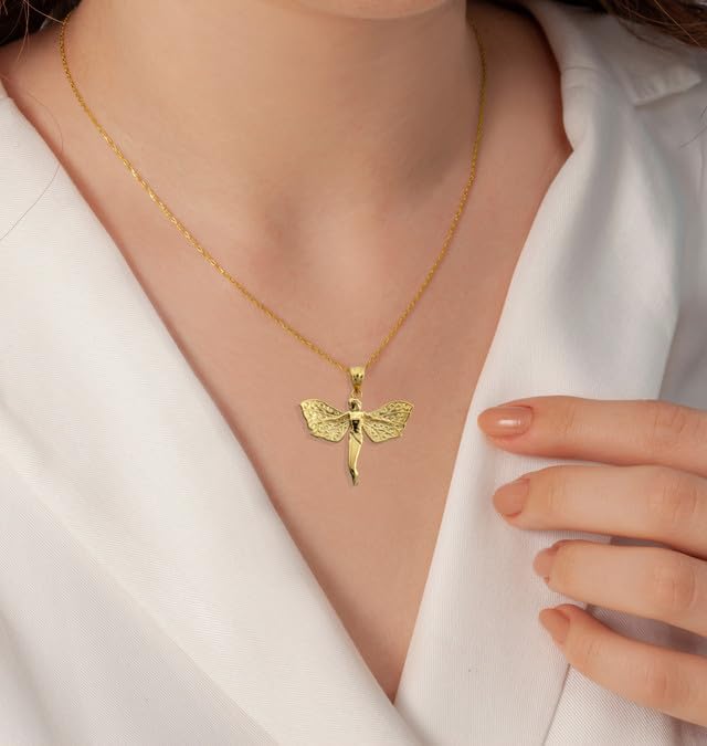 Mystical Fairy Angel Wings Charm Fine Pendant Real Solid 10Kt Yellow Gold