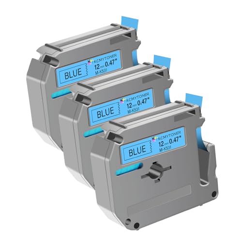 KCMYTONER Compatible for Brother P-Touch M Tape M-K531 MK531 M531 MK-531 Black on Blue Label Tape 0.47