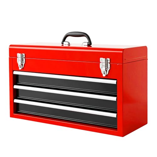 BIG RED Metal Tool Box, 20.5-inch, Portable Metal Tool Box with 4 Drawers, Small Tool Chest with EVA Liners, Ball Bearing Slide Drawers Locking & Powder Coated Finish, Multi-Function Tool Organizer