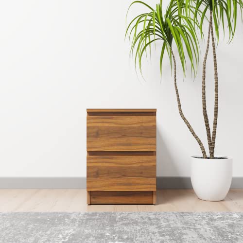 Image of VIKI Dresser with 2 Drawers, Chest of 2 Drawers,Clothes Storage, Organizer Unit for Bedroom, Hallway, Entryway,Easy Pull Drawers, Width 40cms, Brussel Walnut | 1 Year Warranty