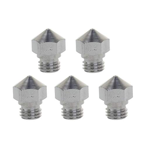 Lysee 3D Printer Parts & Accessories - 5Pcs MK10 Stainless Steel Nozzle for 3D Printer Parts 0.4mm 1.75mm Filament M7 Thread Nozzles