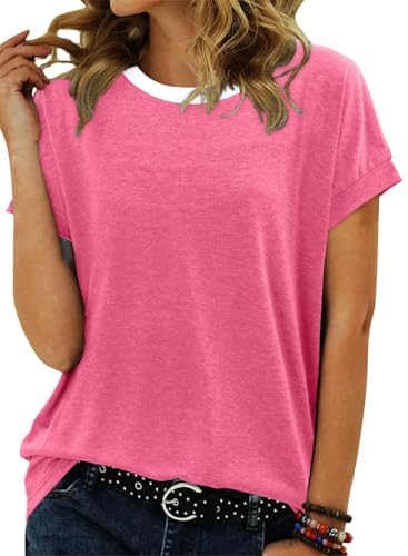 ONLYSHE Womens Crewneck Short Sleeve Tops Basic Summer Plus Size Tshirts Ladies Cute Tunic Plain Tunic Clothes Peach 3XL
