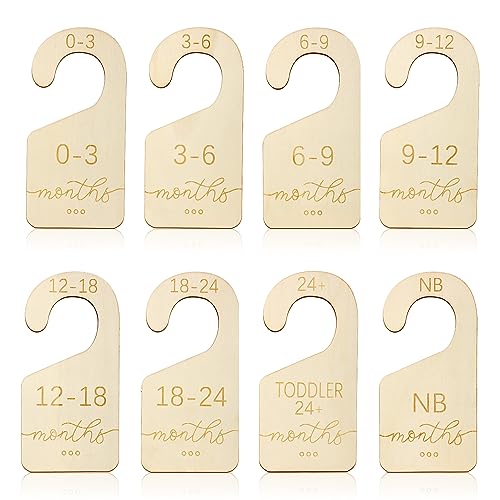 Image of 8pcs Baby Clothes Dividers, Wooden Infant Closet Dividers Hangers Lovely Size Closet Organizer from New Born to Toddler Nursery Closet Dividers for Girls Boys Wardrobe