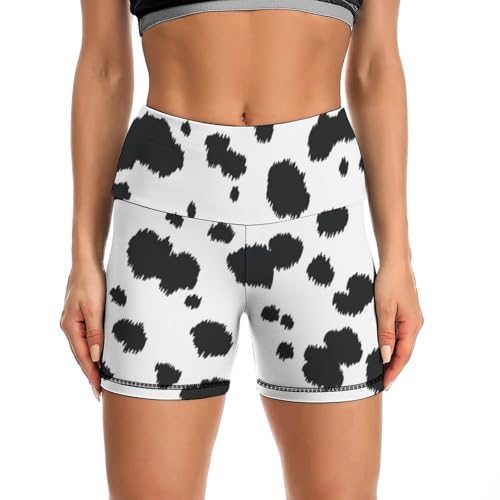 JYYAU Dalmatian Print Pattern High Waist Yoga Shorts for Women Athletic Shorts Leggings Running Pants Black