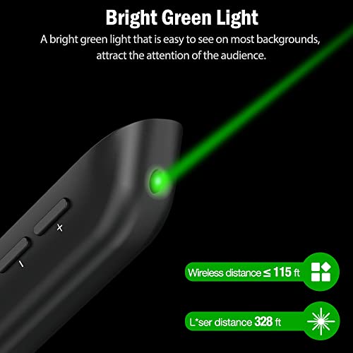 Image of DINOSTRIKE Air Mouse Green Light USB A&C Rechargeable Presentation Clicker Wireless Presenter Presentation Remote Control RF 2.4 GHz Powerpoint Clicker Slide Advancer for Mac Laptop Computer