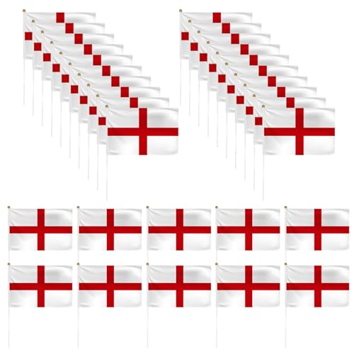 30 banderas de Inglaterra con manivela bandera de Inglaterra, banderines europeos para decoración de la Copa de Europa de Inglaterra
