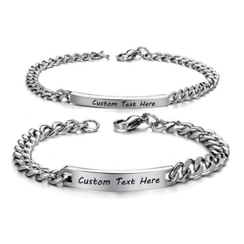 BAIYI HOPE Personalized Stainless Steel Couple Bracelet Engraved Name Bracelet Distance Bracelet for Boyfriend and Girlfriend Valentine Gifts