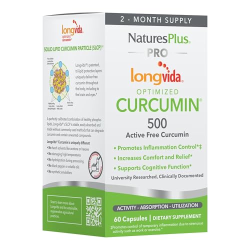 NaturesPlus PRO Longvida Curcumin 500 mg - 60 Capsules - Promotes Healthy Free Radical Protection - Non-GMO Vegan & Gluten Free - 60 Servings