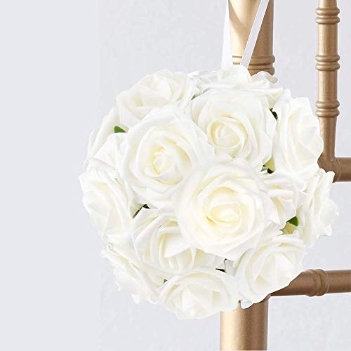Mocoosy 50Pcs Artificial Flowers Rose Ivory White Fake Roses Flowers for Decorations, Faux White Foam Roses Bulk with Stem for Wedding Bouquets Centerpieces DIY Crafts Flower Arrangements Home Decor