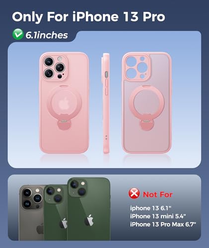 Image of FNTCASE for iPhone 13 Pro Case: [360 Spin Magnetic Stand] [Compatible with Magsafe] [Screen Protector] Translucent Matte Military Grade Shockproof Full Camera Protective Phone Cover - Pink