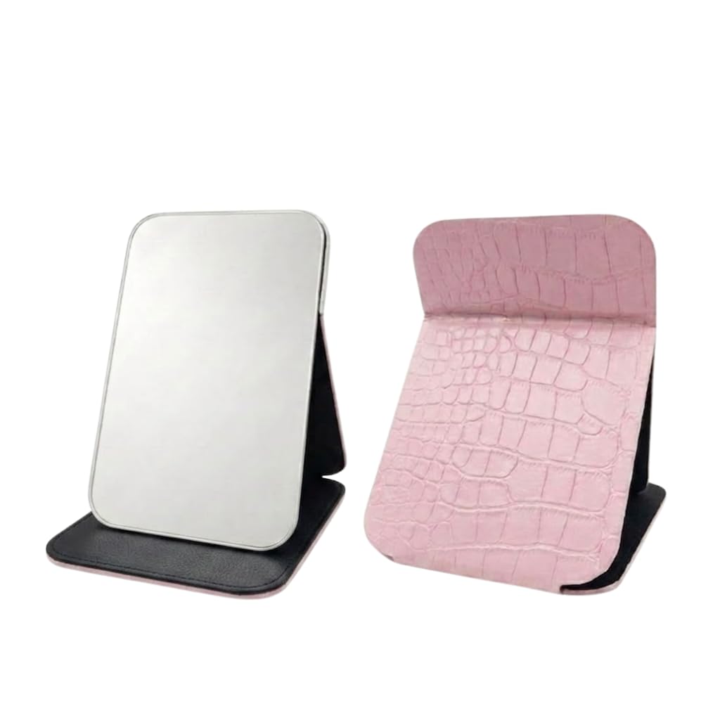 Kankuwar Stylish Foldable Table Mirror PU Leather Exterior Clear Reflection Vanity for Makeup Skincare Portable Compact Women Travel Office Home Luxury Space Saving Tabletop Girls Lightweight(PINK)-image-23