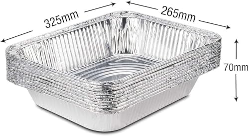 Large Disposable Aluminium Foil Trays Containers For Baking Roasting Broiling Cooking Food Storage & More Gastronorm Half Size Pans 32 x 26 cm Pack Of 10