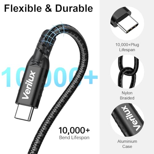 Image of Verilux PD 240W Type C to Type C Cable Fast Charging, 3.3Ft Type-C Male to Female USB Extension Cable Support 20Gbps Data Transfer, 8K@60Hz HD Video Output for iPhone 17 /16 /15, iPad Pro, MacBook