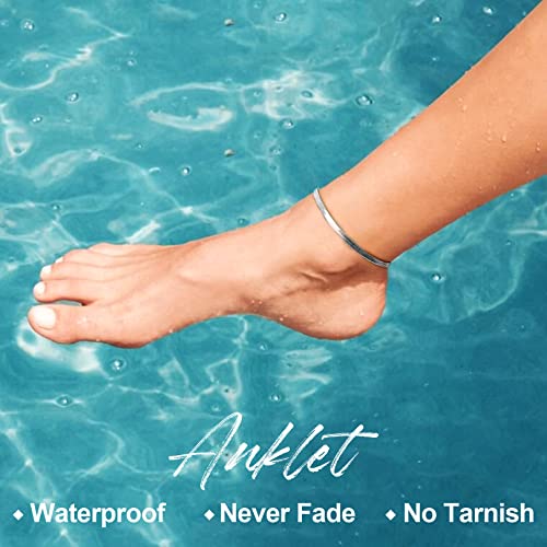 Image of FOCALOOK 14K Gold Plated Anklets for Women Waterproof Plus Size Ankle Bracelet 8.5-10.5 Inch Adjustable Mariner /Figaro /Flat Snake /Cuban Link Chain Anklet Jewelry for Summer Beach Holiday